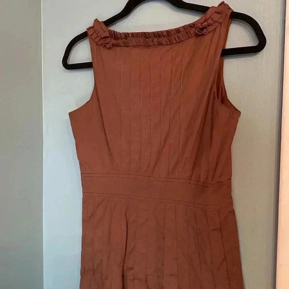 Tory Burch brown pleated cotton knee length sleeveless dress - size 2 - Picture 8 of 10